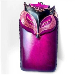 Handmade Genuine Leather Fox Crossbody Phone Bag | Purple Wristlet